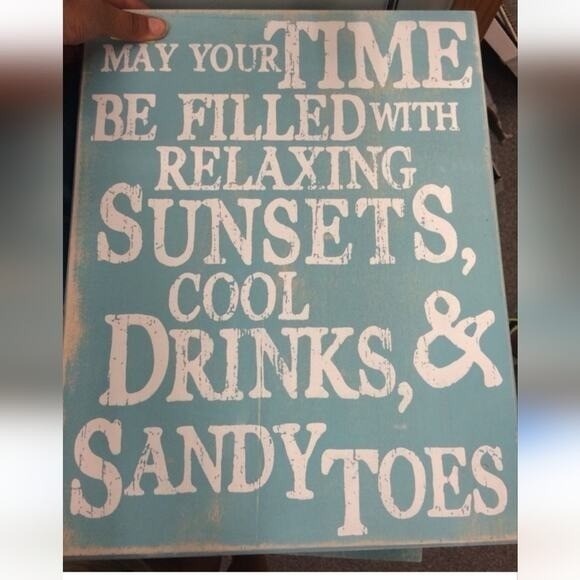 Coastal Blue Beach Wooden Large Wall Decor Sunsets, Drinks and Sandy Toes - Picture 3 of 8